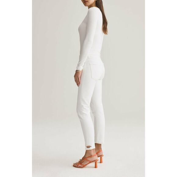 Agolde Toni Mid Rise Straight Jeans White Glowed Distressed FLAWED Women 26 - Picture 1 of 14